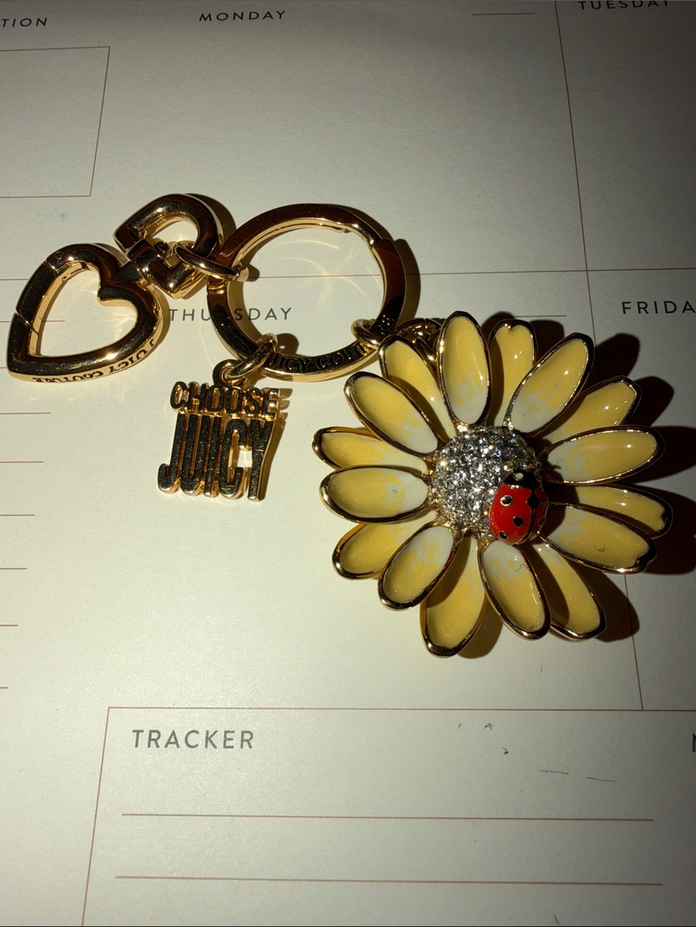 Juicy Couture Yellow Daisy Keychain with Ladybug Accent